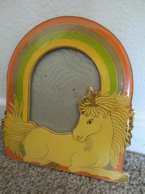 Vintage 1980s Unique Unicorn with Rainbow standing picture frame