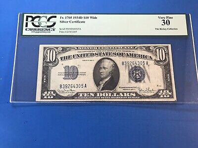 1934 D  Blue Seal $10 Ten Dollar Silver Certificate PCGS 30.....Lot #16