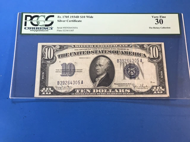 1934 D  Blue Seal $10 Ten Dollar Silver Certificate PCGS 30.....Lot #16