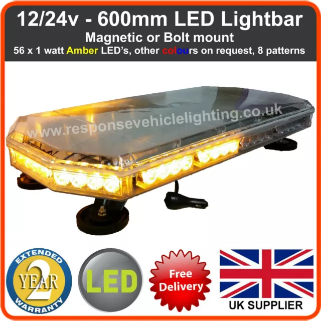 600Mm 60Cm 24" Magnetic Led Amber Light Bar Strobe Beacon Recovery Vehicles 56W