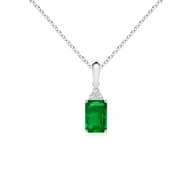 ANGARA 6x4mm Natural Emerald Pendant Necklace with Diamond in Silver for Women
