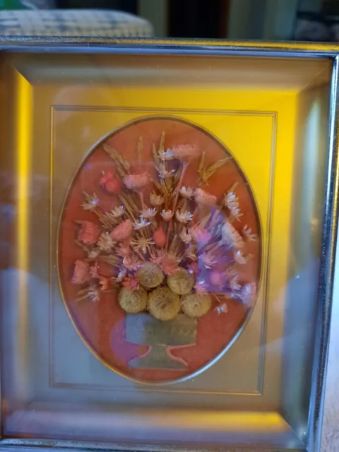 Dried Flower Collage Art Framed, 5.5X4.5 Inches, 3D With Stand Vintage