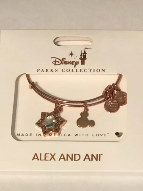 Disney Alex & Ani Rose Gold Bangle Bracelet Christmas Jeweled Snowflake Mickey