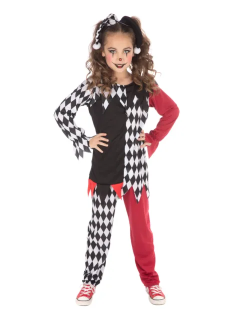 Girls Terrorquin Costume Clown Jester Circus Scary Halloween Kids Fancy Dress