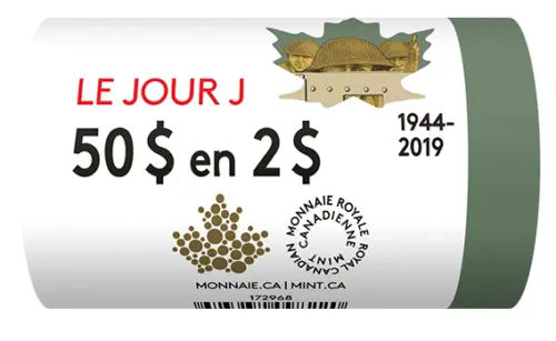 CANADA 2019 D-Day Anniversary Toonie Special Wrapped Roll Coloured $2 Coins