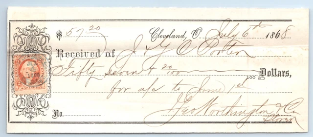 Antique Billhead Receipt Vintage Geo. Worthington & Co. Cleveland OH Stamp 1868