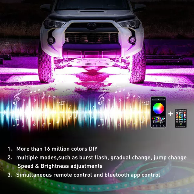 4Pcs RGB LED Under Car Tube Strip Underglow body Neon Light Kit Remote Control 3