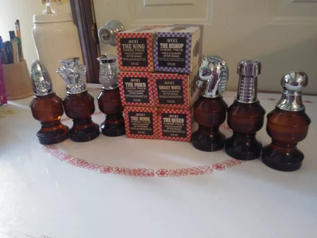 Avon Wild Country Cologne Chess Pieces Lot Of Six With Boxes. 1976 New Old Stock