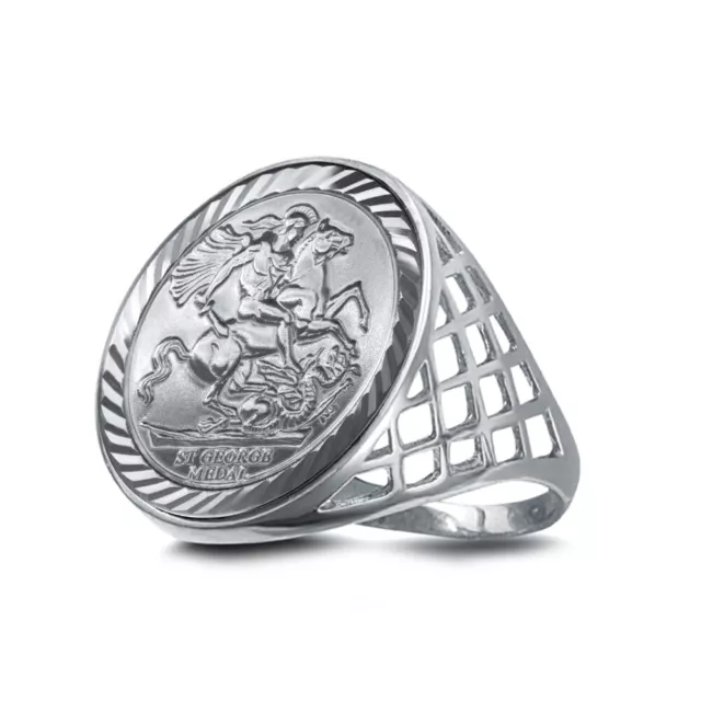 Sterling Silver Jewelco London St George Dragon Slayer Full-Sovereign-Size Ring