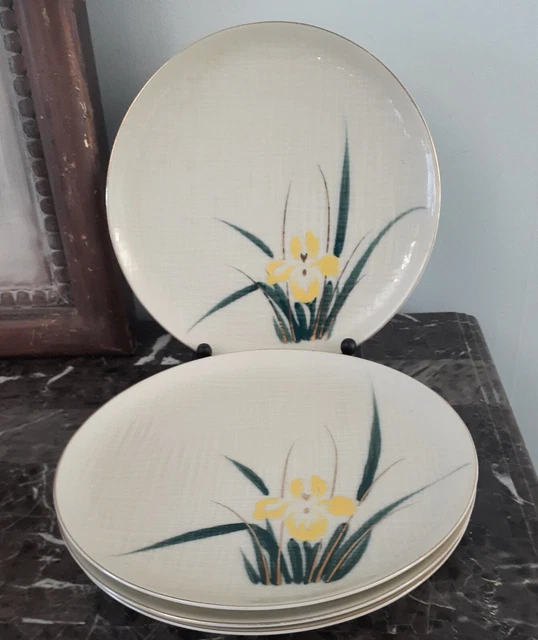 Set Of 4 VTG MCM UCAGCO Ivorene China "Yellow Iris" Dinner Plates -JAPAN 10.25"