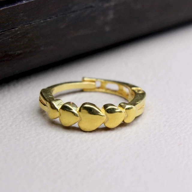 Carino Cuore 14K Vero Oro Indiano Cerchio Naso Anello Clicker Chiusura a Scatto