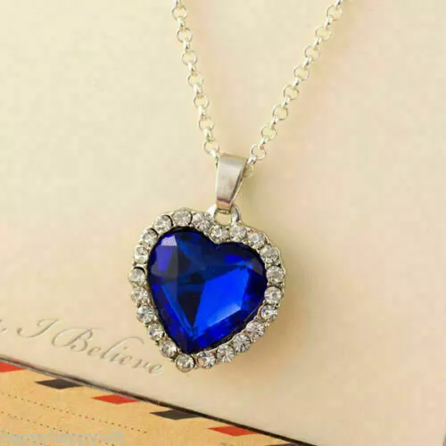 Stunning Blue Titanic Necklace Heart Of The Ocean Pendant Jewellery Gift For Her