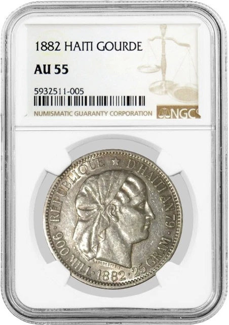 1882 Republic Of Haiti Gourde Silver NGC AU55 About Uncirculated Coin #005