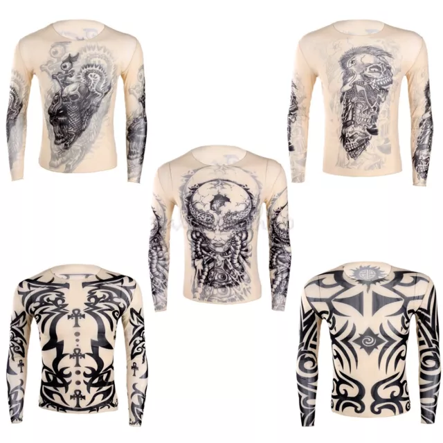 Fashion Men's Slim Fit Tattoo Long Sleeve Muscle Tee T-shirt Casual Tops Blouse