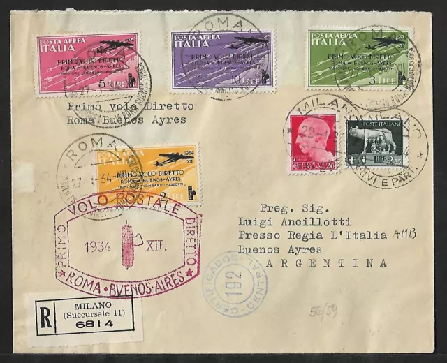 Italy To Argentina First Flight Rome -Buenos Aires Air Mail Cover 1933 Exhibitio