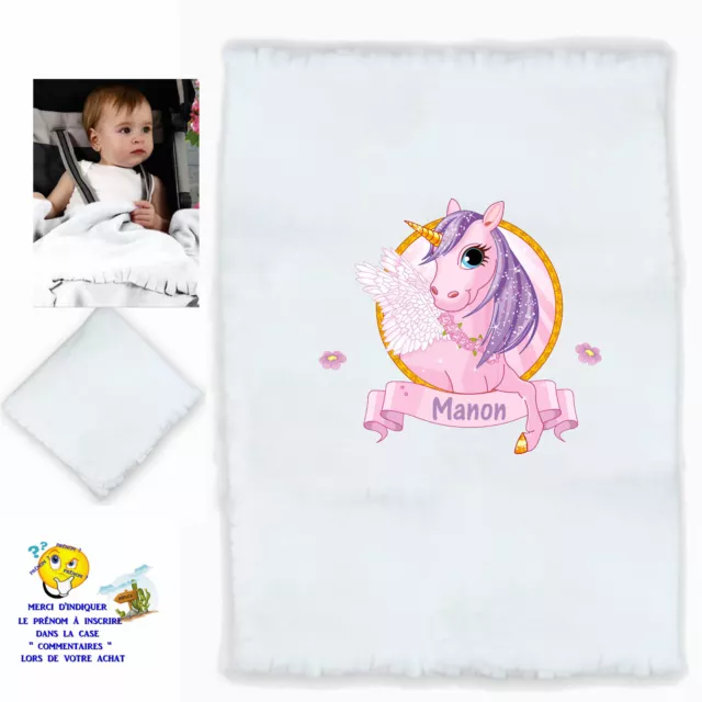 plaid bébé personnalisé licorne prenom texte choix réf 03