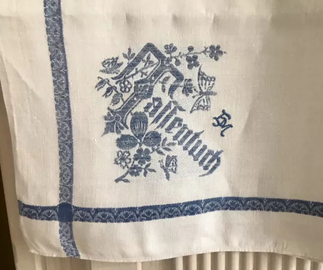 Antik Tuch Küchentuch Leinen Handtuch weiß blau Tassentuch Monogramm EM Nr.2