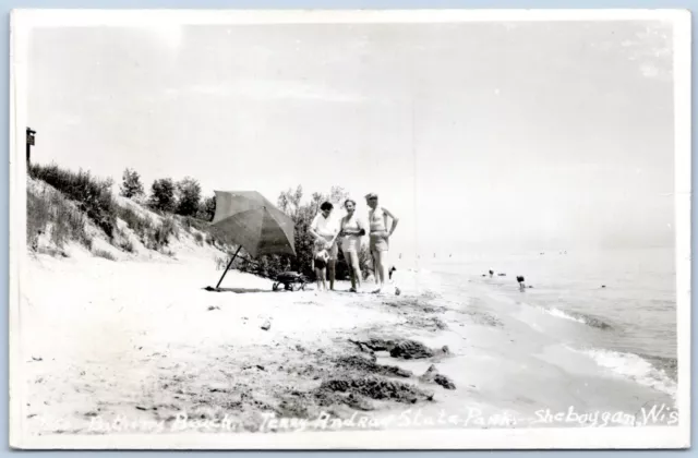 Postcard RPPC Sheboygan WI Bathing Beach Andrae State Park Lake Michigan R35