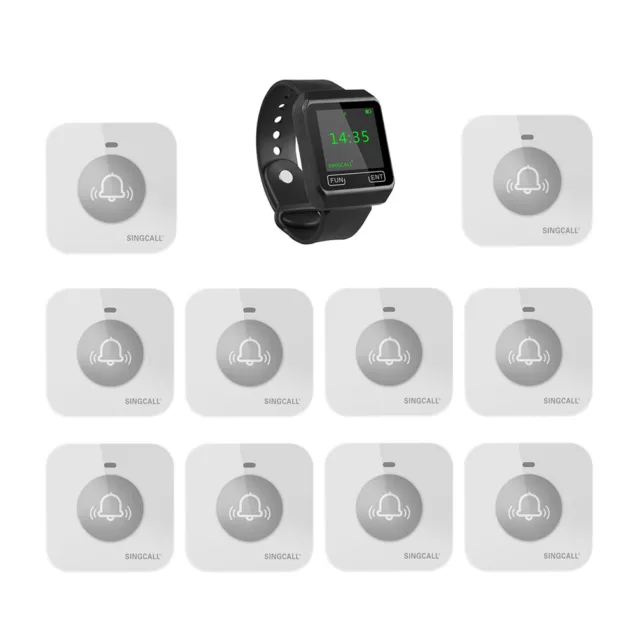 SINGCALL Restaurant Wireless Calling System 1 Watch, 10 Small Touchable Pagers