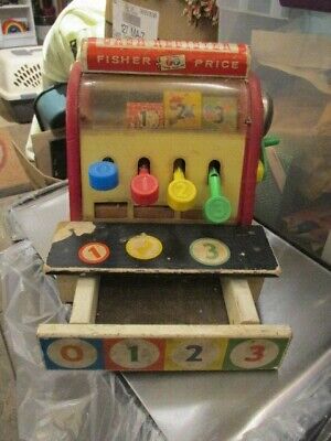 Vintage Fisher Price Wood Cash Register #972 With NO Wooden Coins (1960's)