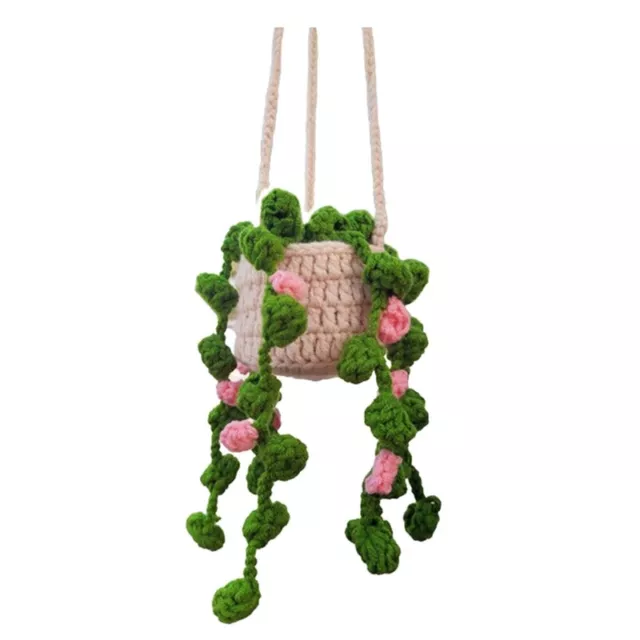 Rearview Mirror Pendant Cute Potted Plants Crochet Car Mirror Hand Knitted3834