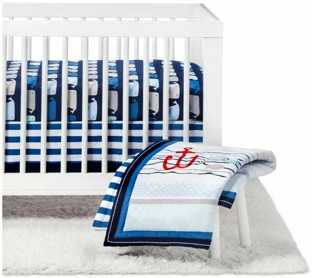Cloud Island By The Sea 4 Piece Nursery Crib Bedding Set Blue White Boy Whales Cloud Island By The Sea 4 Piece Nursery Crib Bedding Set Blue White Boy Whales