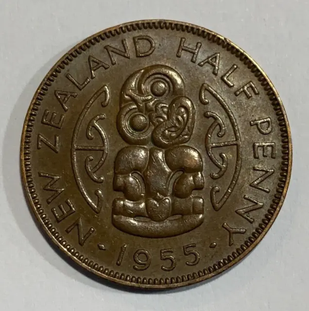 1955 New Zealand ½ Penny - Elizabeth II Coin - Scarce