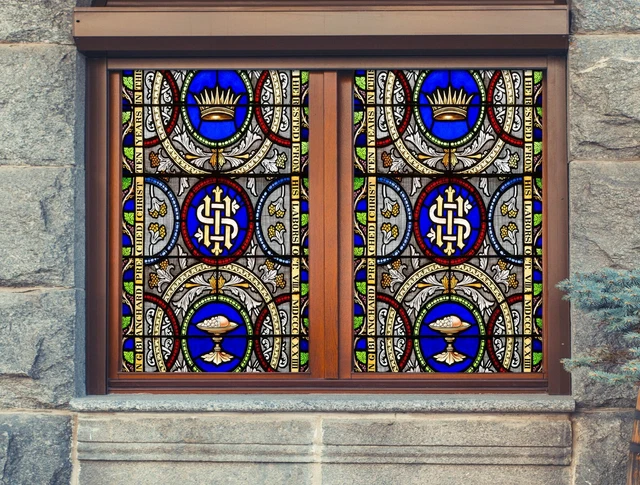3D Blue Pattern O2465 Window Film Print Sticker Cling Stained Glass UV Block Fa