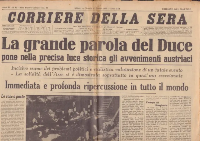 Corriere della Sera-Lotto di 14 numeri del 1938-Fascismo- ( rif. 22408 )