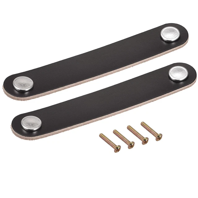 Drawer Pulls, 6.69" 2Pcs Leather Dresser Handles Door Knobs Cupboard Pull, Black