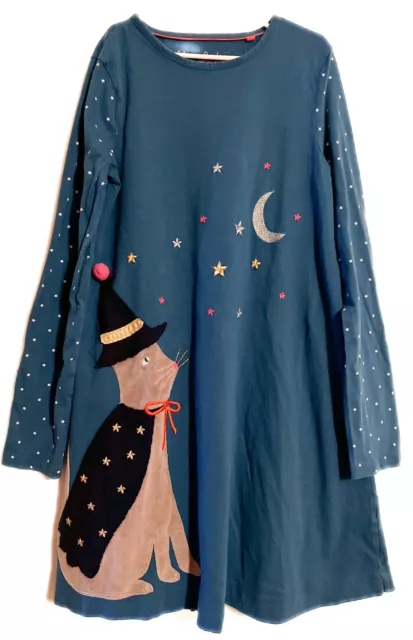 Mini Boden Girls Halloween Cat Kitten Kitty Witch Blue Long Dress 11-12 11/12