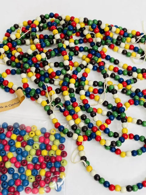 Wooden Bead Lot 900+ pc Round Small VTG Wood Craft Macrame Red Blue Green White