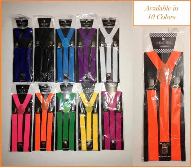 10 Colors Mens Womens Clip-on Suspenders Elastic Y-Shape Adjustable Braces