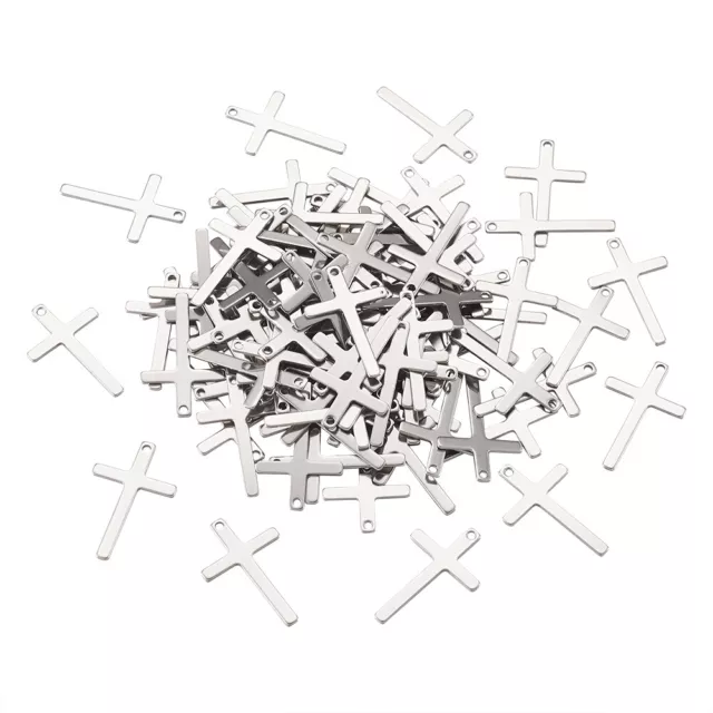 100pcs 304 Stainless Steel Cross Pendants Smooth Mini Metal Charms Craft 25x16mm