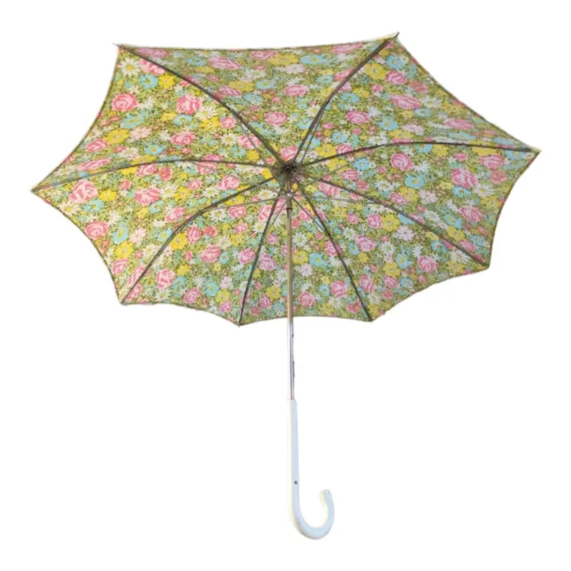 Vintage Parasol Umbrella Floral Print Cotton Great Condition 2 Feet Long