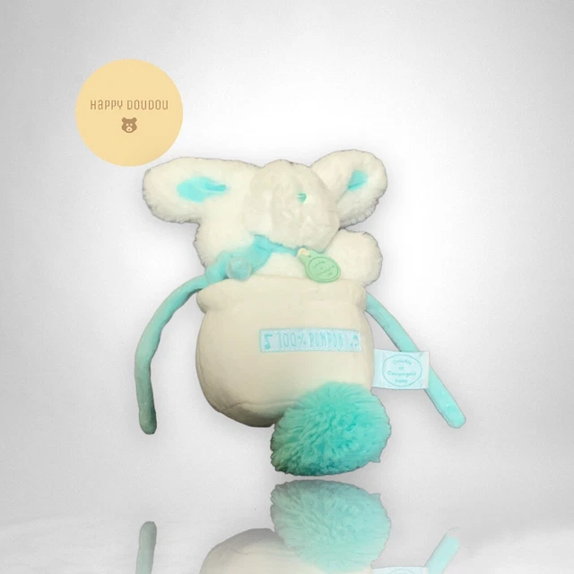 Peluche Lapin Pompon Blanc et bleu Amande Doudou et compagnie M10