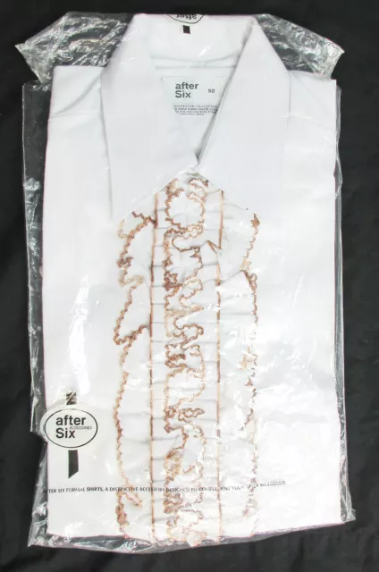 Men's Vintage White Tuxedo Shirt Ruffle Front 70's Halloween Disco S(14-14.5) 34 2