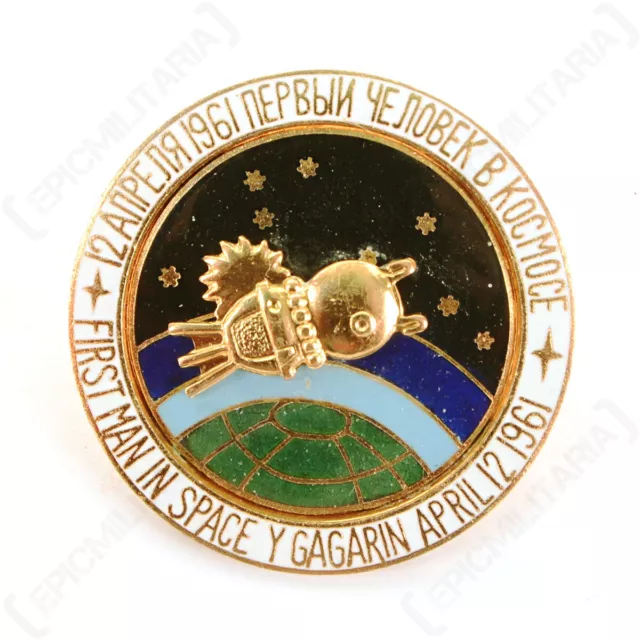 Soviet First Man In Space Yuri Gagarin Metal Enamel Badge - Screw Back