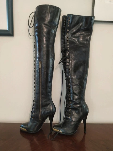 Cuissardes bottes cuir talons aiguilles vintage JOIE taille 35