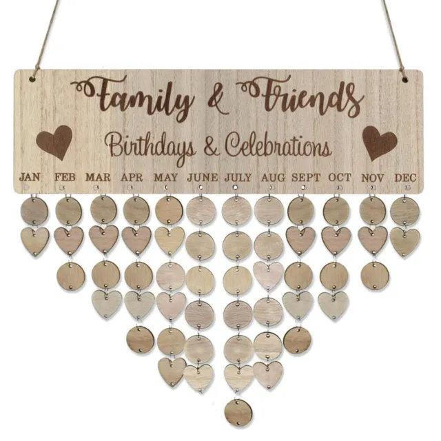 Family Birthday Board Plaque DIY Hanging Wooden Birthday Reminder Calendar ~
