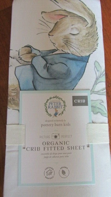 Hoja de cuna ajustada Peter Rabbit Pottery Barn Kids 100% algodón orgánico~