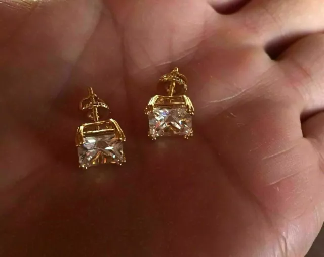 Boucles d'oreilles à tige en or jaune 14 carats avec diamant simulé taille...