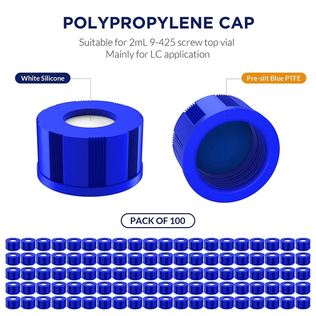 Pre-Slit 9-425 Screw Cap,2ml autosampler Vial cap,Blue PTFE/White Silicone Septa