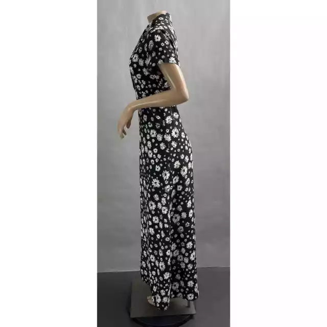 Jody California Vtg 90s Dress Women 13/14 Black Floral Maxi Button Tie Waist 3