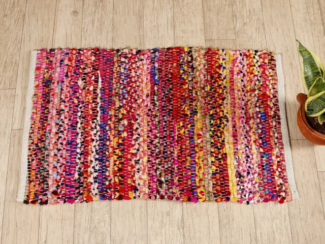 Handmade Indian Chindi Rag Rug 100% Recycled Cotton Large Small Woven Floor Mat