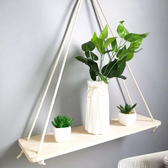 Wooden Hanging Rope Shelf Wall Mounted Floating Shelves Storage Rustic Decor