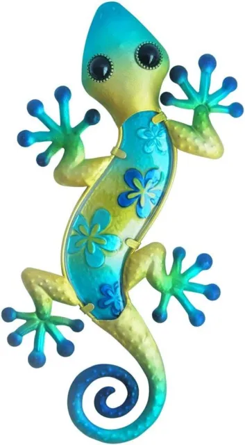 Comfy Hour Spring Is Here Collection 14" Green Blue Metal Art Gecko Wall Décor,