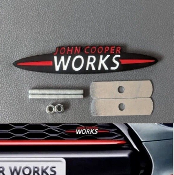 John Cooper Works JCW Front Grill Badge Metal Emblem Logo 90mm X 15mm For Mini Cooper - Genuine Mini Brand, Metallic Finish