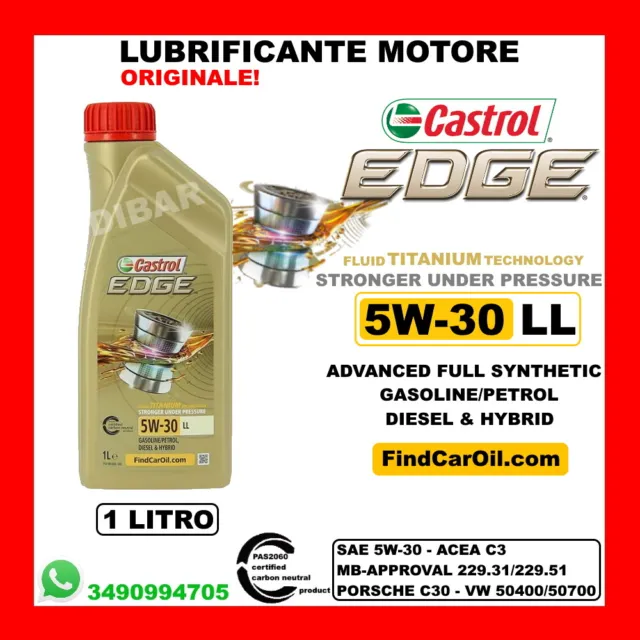 Olio Lubrificante Castrol Edge 5W30 Long Life Titanium C3 Lattina Da 1 Litro