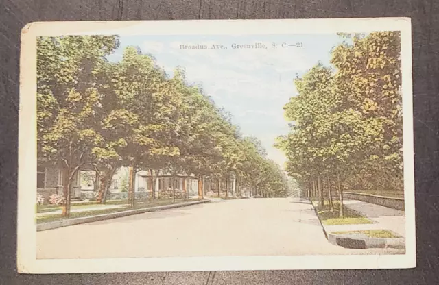 Vintage Postcard Broadus Avenue Greenville SC South Carolina C-21